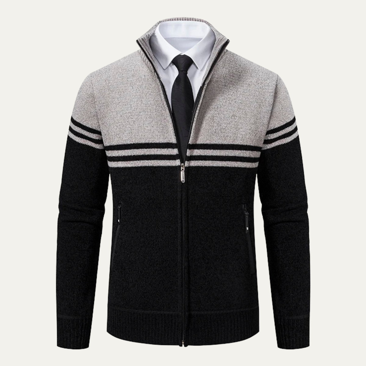 Men's Striped Fleece Lined Sweater Jacket