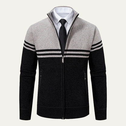 Men's Striped Fleece Lined Sweater Jacket