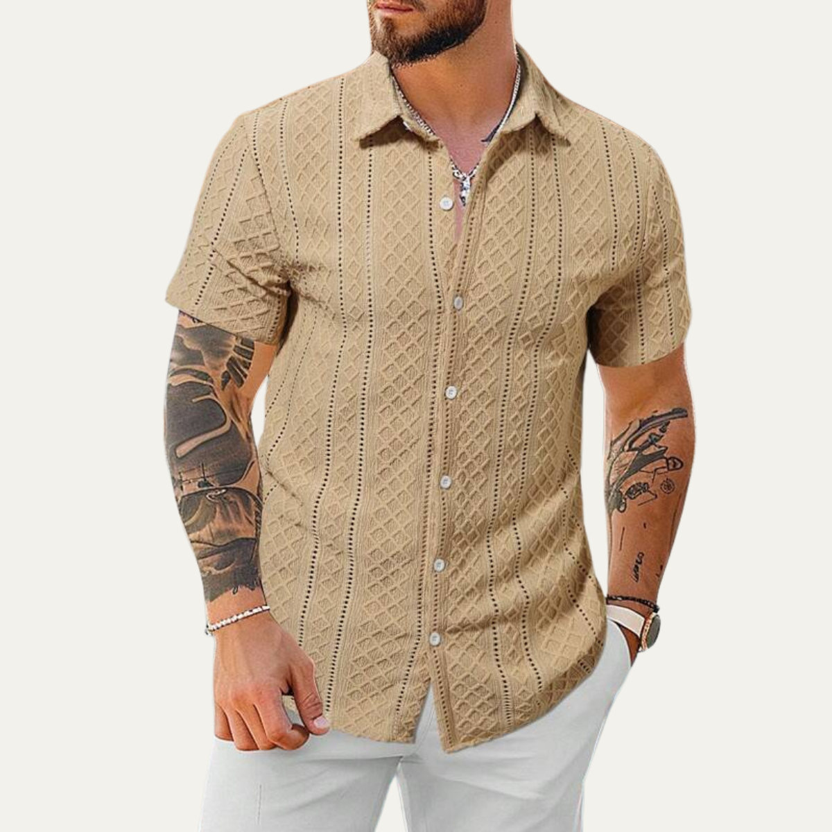 Men's Textured Button Up Shirt Casual