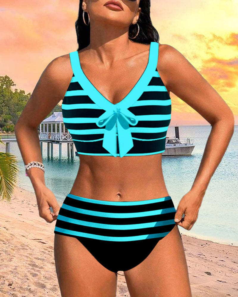 Classic High Waisted Stripe Swimwear Set