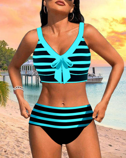 Classic High Waisted Stripe Swimwear Set