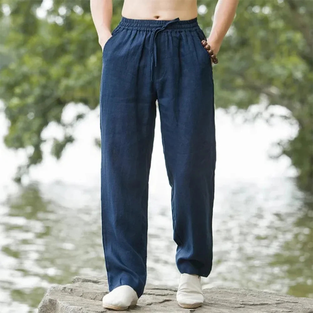 Men's Linen Beach Pants Lightweight Beige