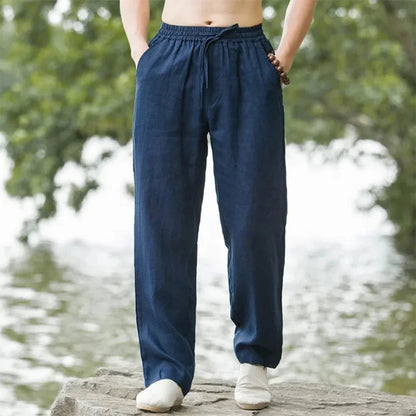Men's Linen Beach Pants Lightweight Beige