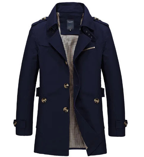 Men's Knee-Length Trench Coat Belted Water-Resistant - VibreMode