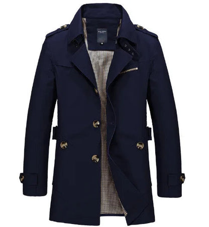 Men's Knee-Length Trench Coat Belted Water-Resistant - VibreMode