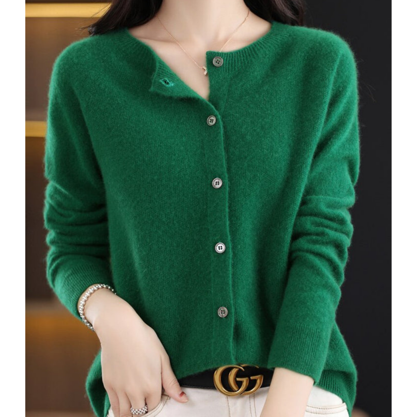 Women's Soft Knit Cardigan Round Neck Button Closure
