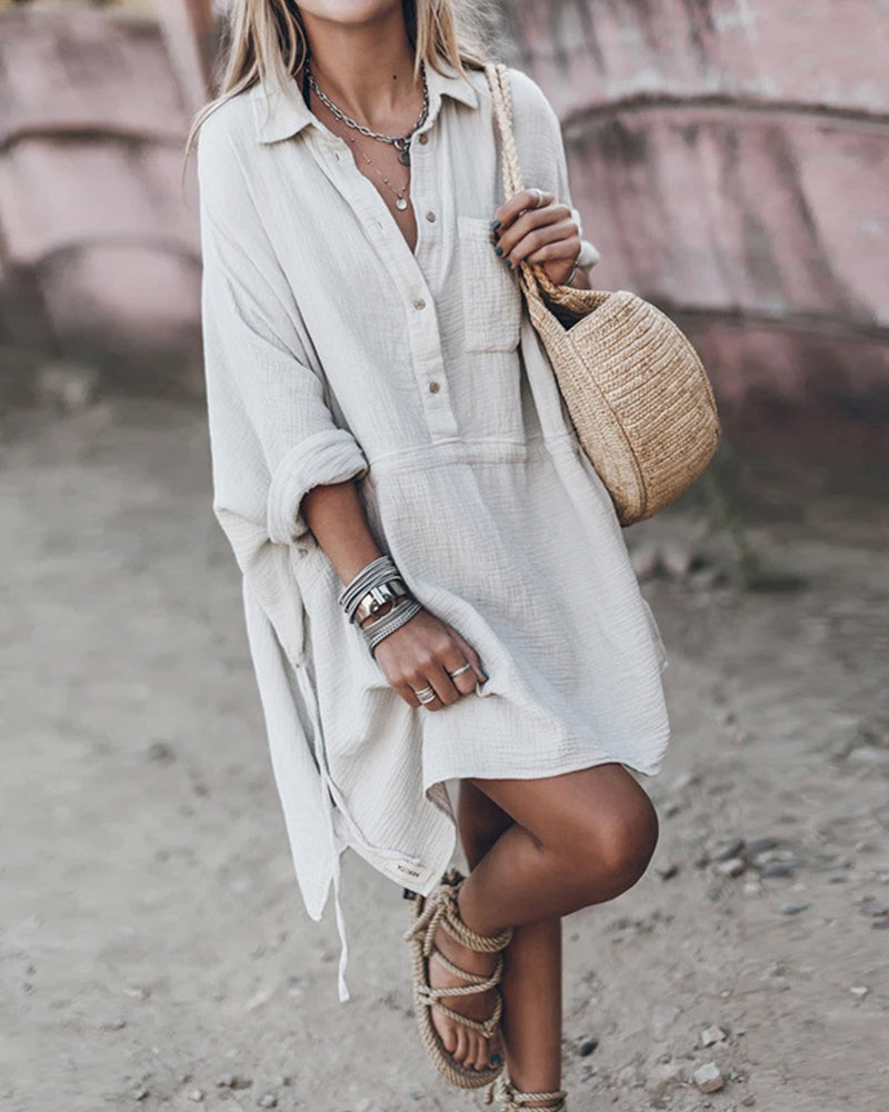 Women's Collared Shirt Dress Flowy Cocktail Dress - VibreMode