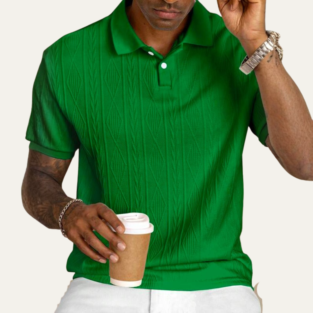 Men's Textured Polo Shirt Button Up