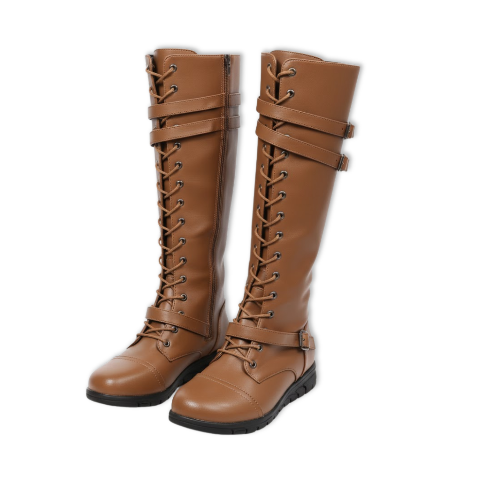 Tall Black Leather Buckle Knee High Boots - VibreMode
