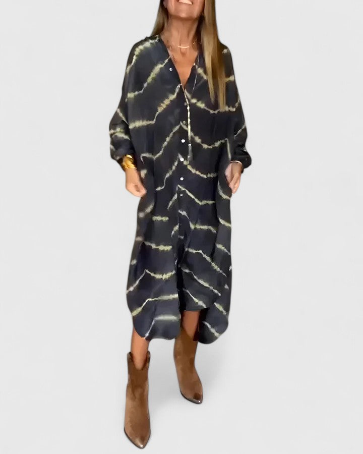 Colorful Tie Dye Button Down Midi Dress for Women - VibreMode