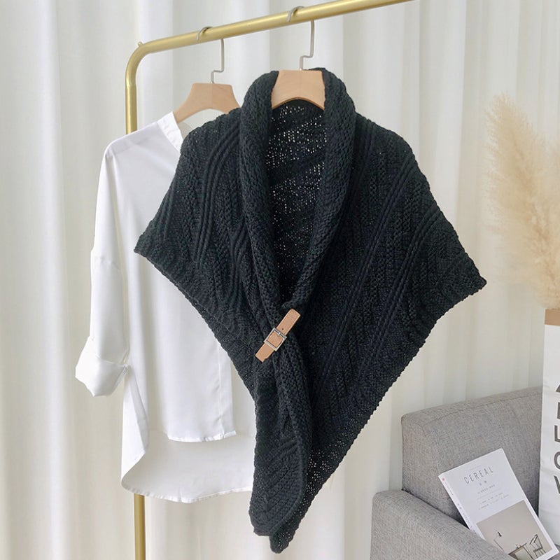 Triangular Knitted Scarf Leather Buckle