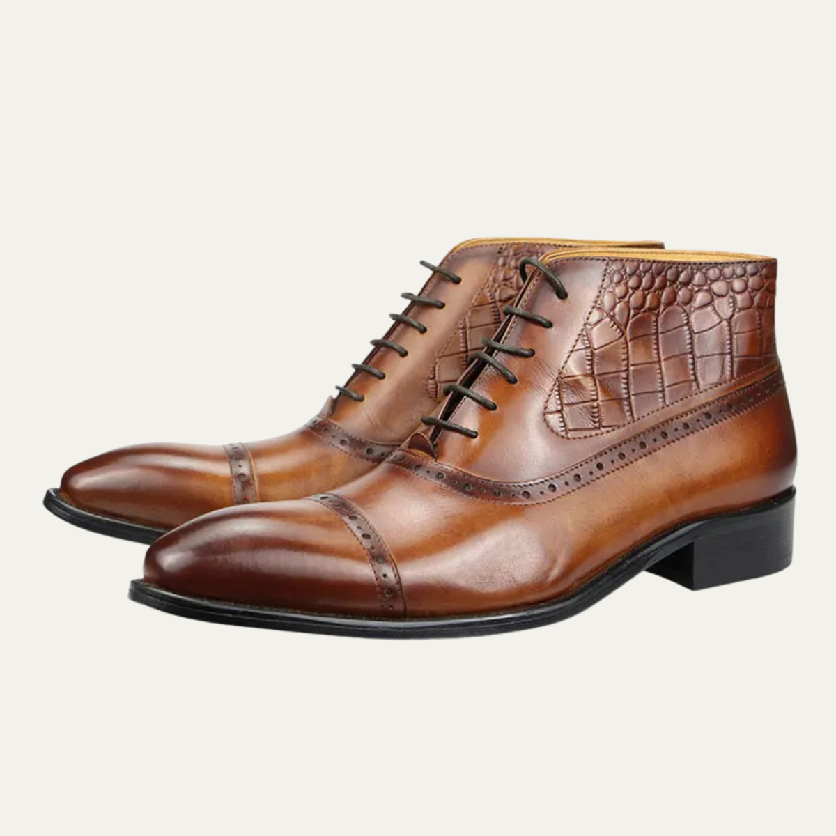 Men's Leather Brogue Ankle Boots Black - VibreMode