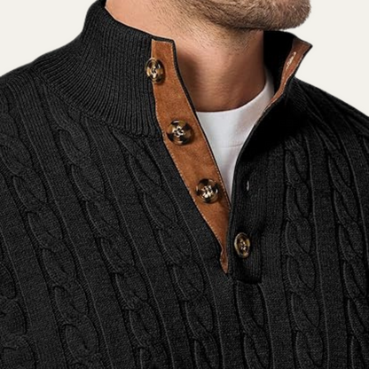 Men's Cable Knit Sweater Stand Collar