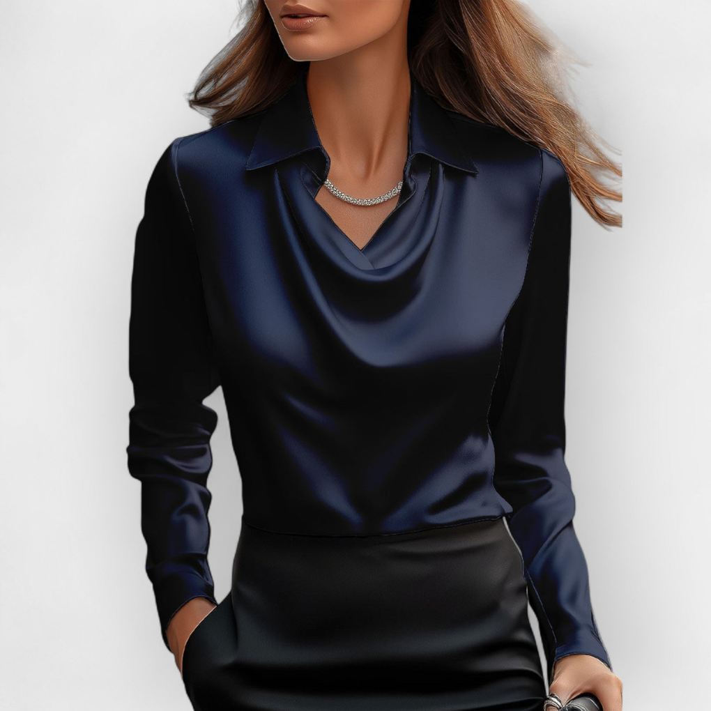 Women's Satin Blouse Waterfall Collar