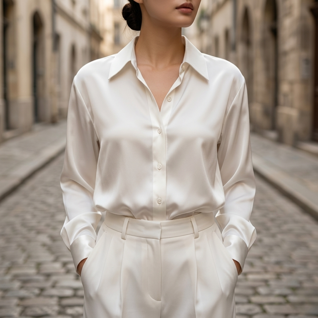 Women’s Satin Button Down Blouse Long Sleeve Silk Look Shirt