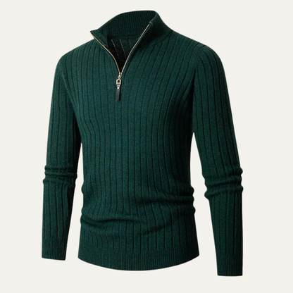 Men's Knitted Half Zip Sweater Ribbed Collar
