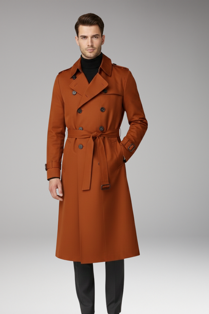 Men's Trench Coat Belted Wide Lapels