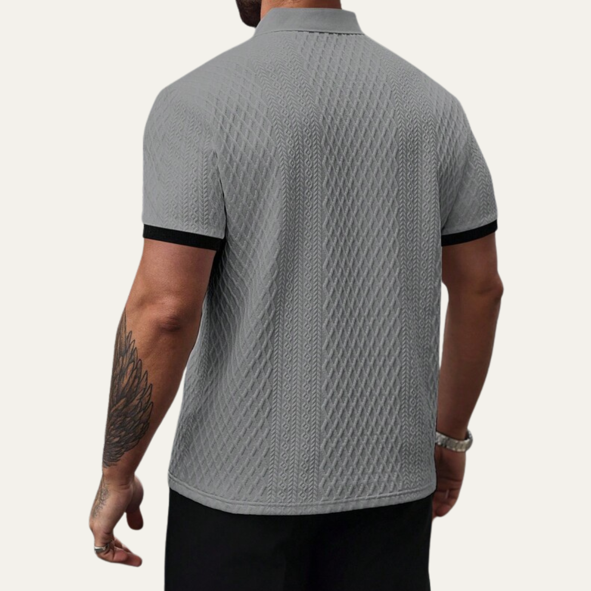 Men's Textured Polo Shirt Contrast Collar