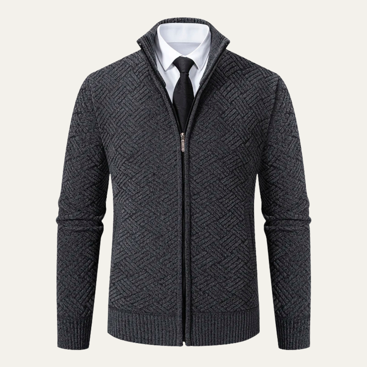 Men's Thick Knitted Full Zip Fleece Lined Jacket