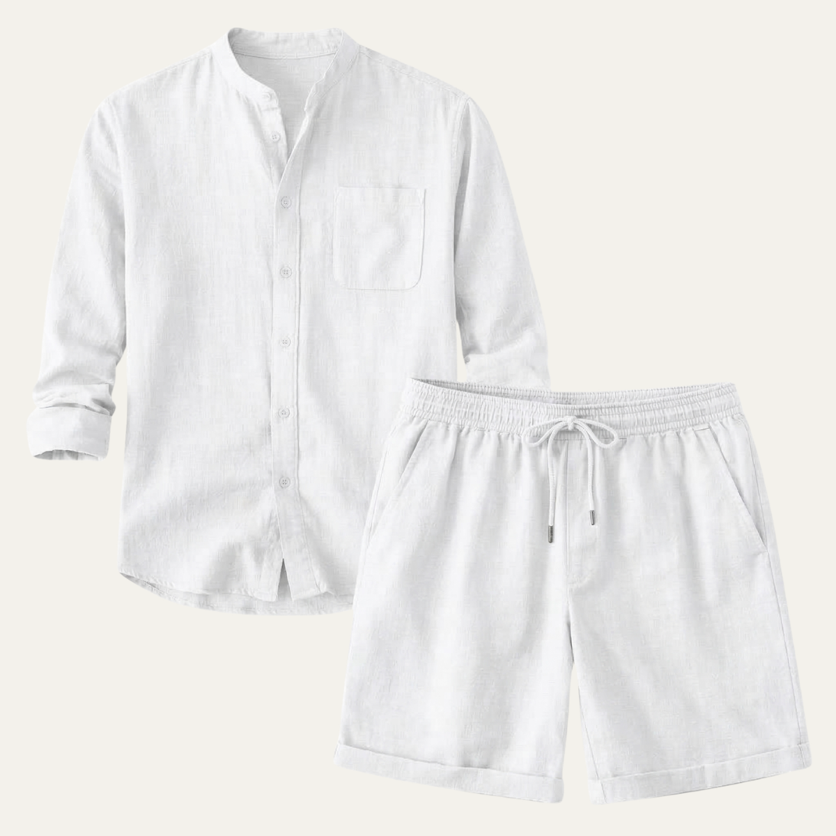 Men's Cotton Linen Shirt And Shorts Set