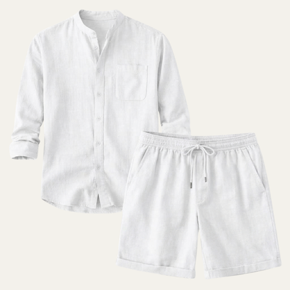 Men's Cotton Linen Shirt And Shorts Set