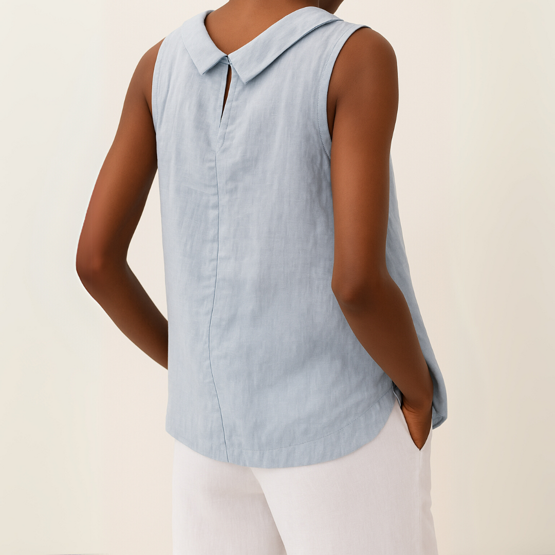 Women's Sleeveless Blouse Rolled Collar Curved Hem