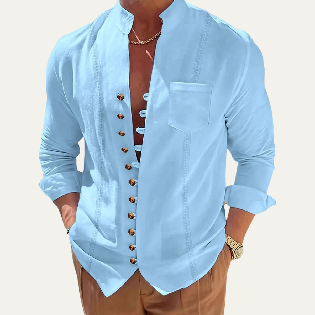 Men's Retro Casual Shirt Multi Button Summer