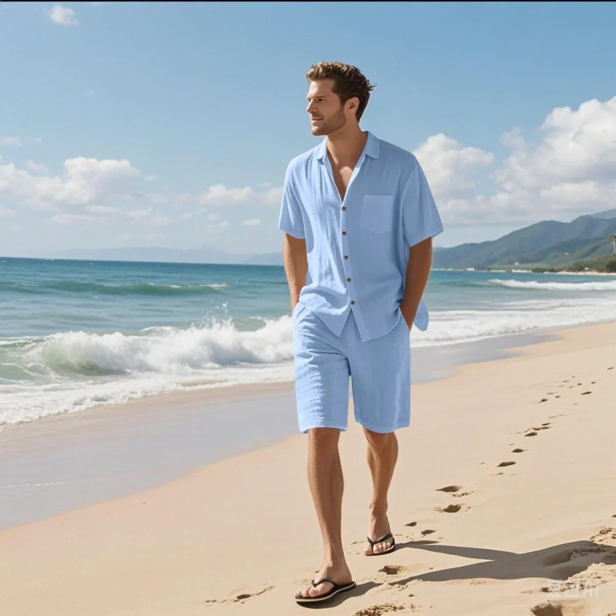 Men's Retro Beach Set Shirt And Shorts