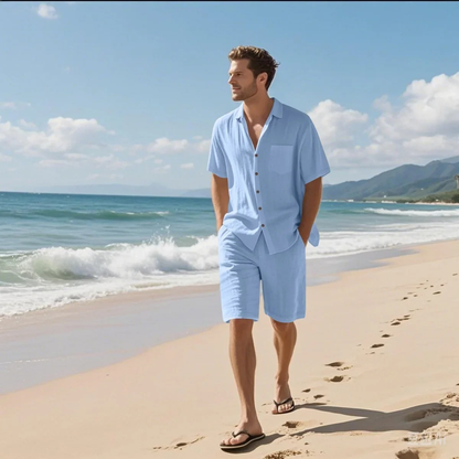 Men's Retro Beach Set Shirt And Shorts
