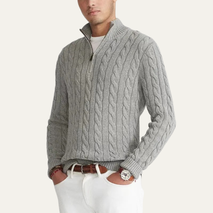 Men's Knitted Half Zip Sweater Mock Neck