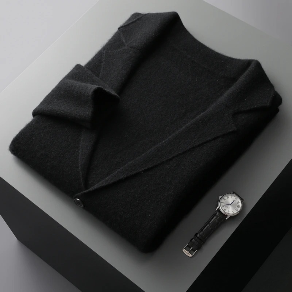 Men's Wool Cardigan Blazer Charcoal Grey