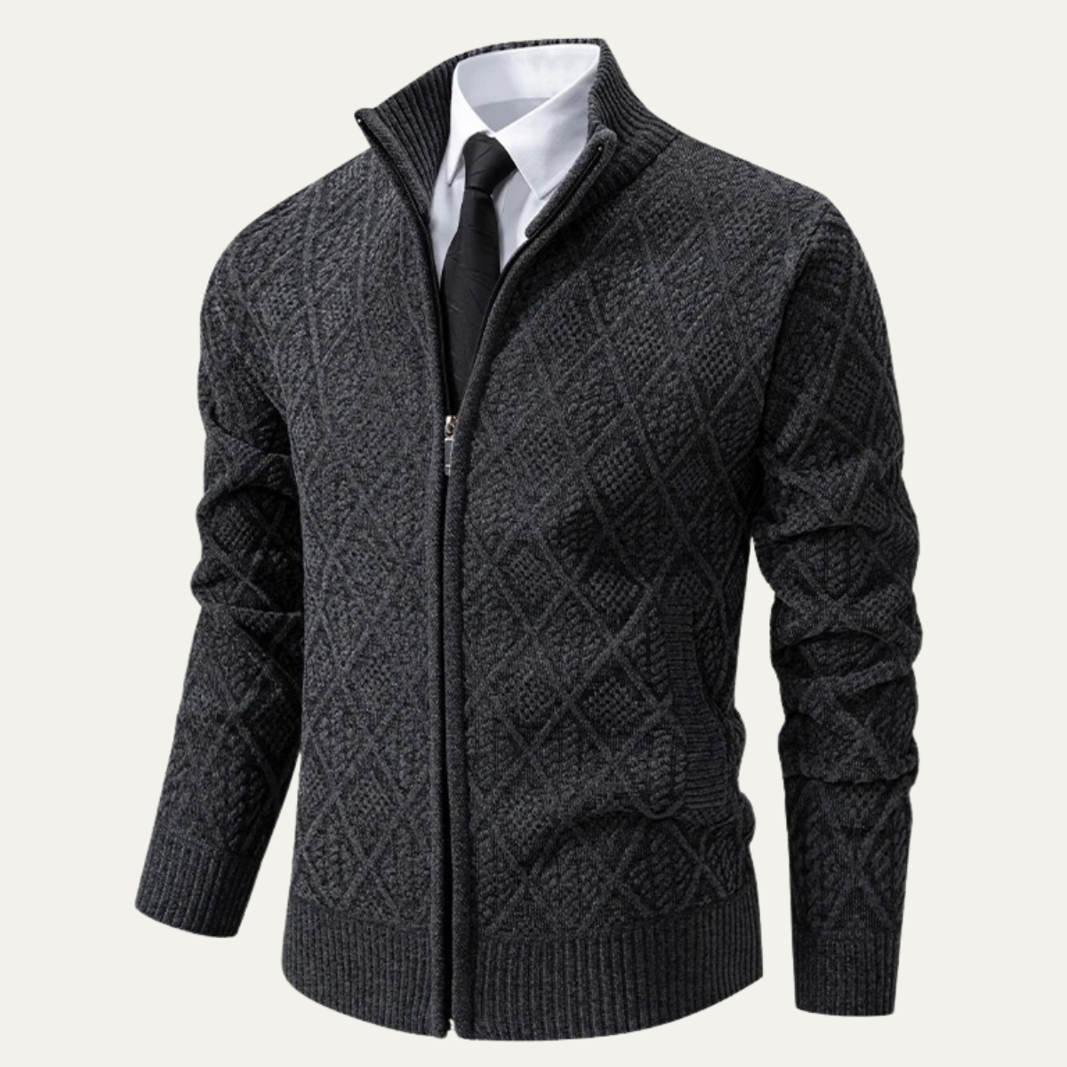 Men's Knit Diamond Pattern Zip Jacket