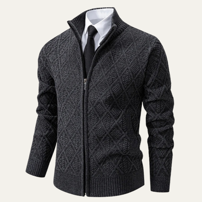 Men's Knit Diamond Pattern Zip Jacket