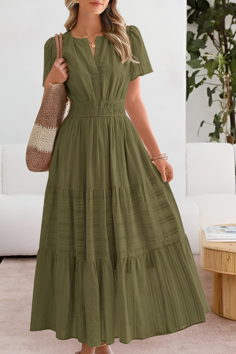 Women's Short Sleeve Maxi Dress Tiered Skirt
