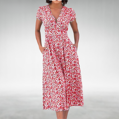 Beautiful Floral V Neck Summer Dress for Women