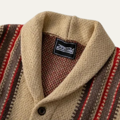 Men's Striped Knit Cardigan Shawl Collar Retro Style