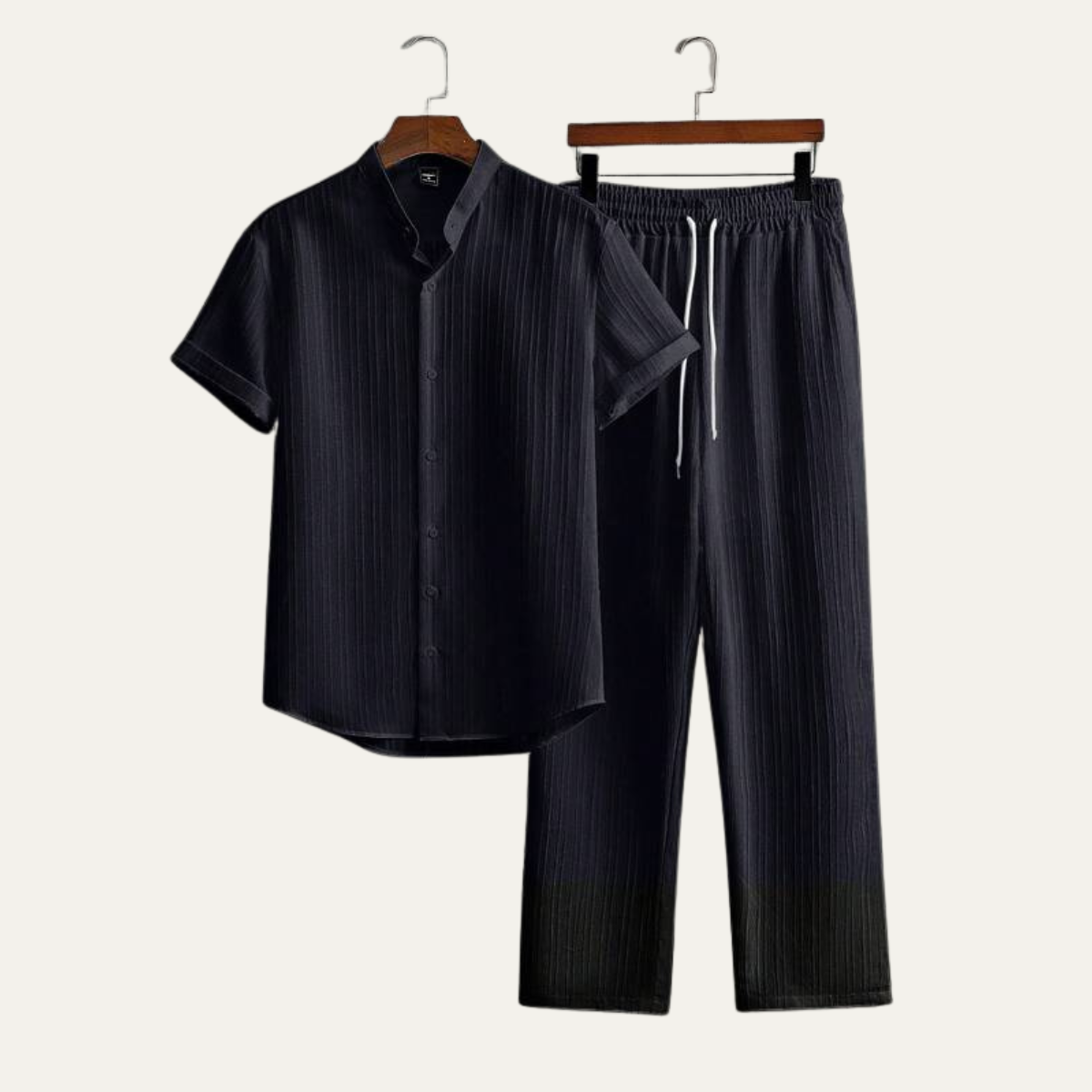 Men's Linen Summer Shirt Pants Set Soft Beige