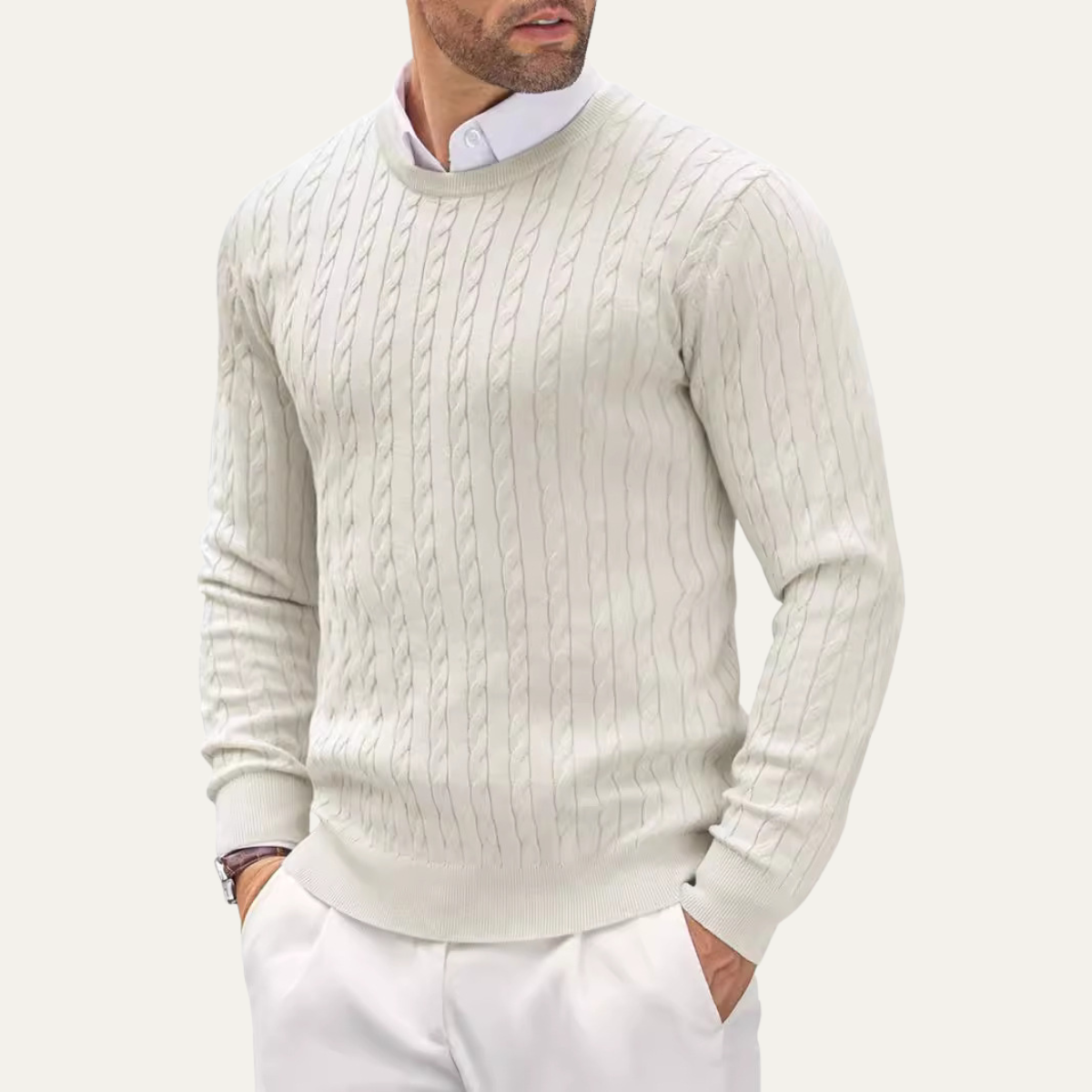 Men's Cable Knit Sweater Soft Warm Winter Round Neck