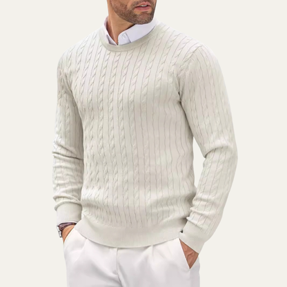 Men's Cable Knit Sweater Soft Warm Winter Round Neck