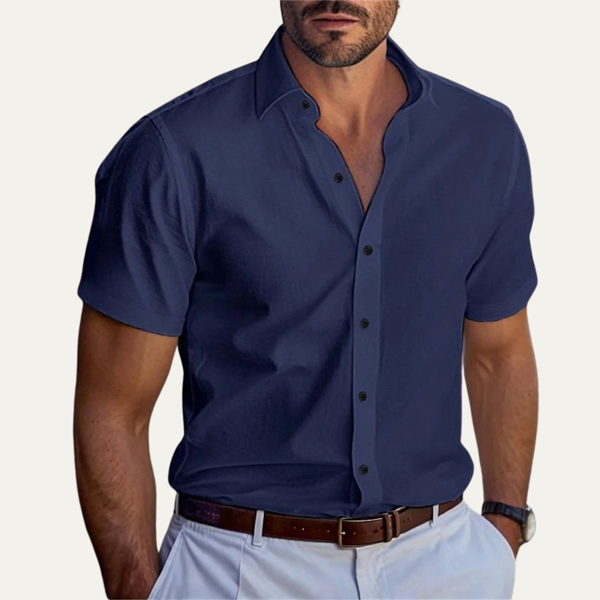 Men's Casual Button-Up Shirt Solid Color