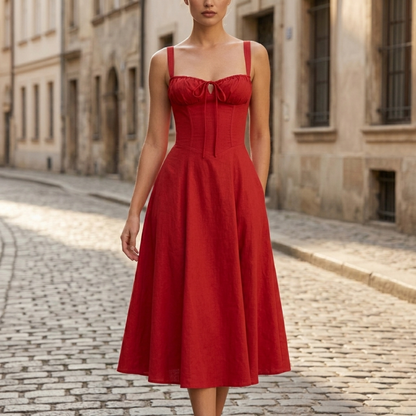 Midi Dress Spaghetti Strap Corset Bodice Women