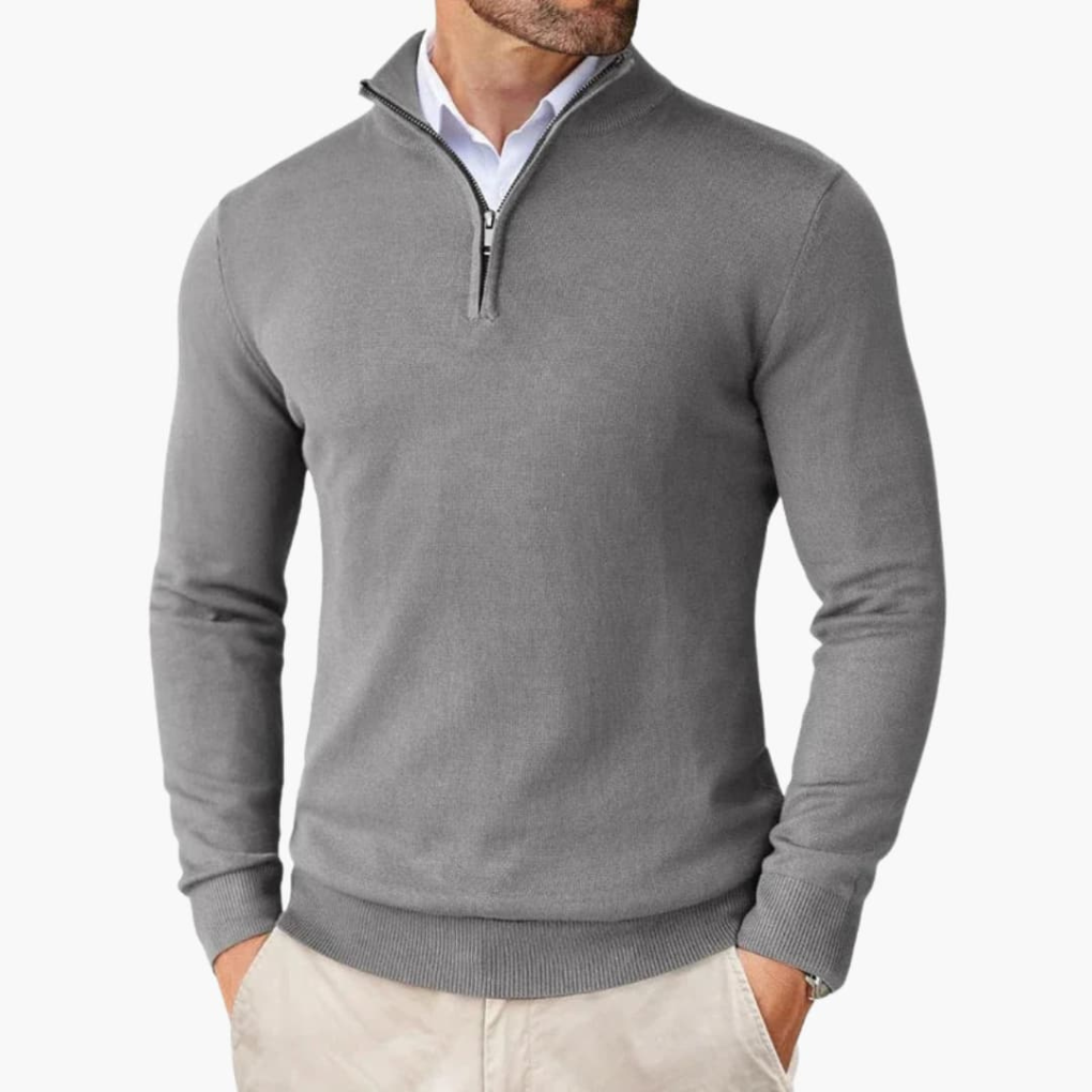 Men's Quarter Zip Pullover Ribbed Hem
