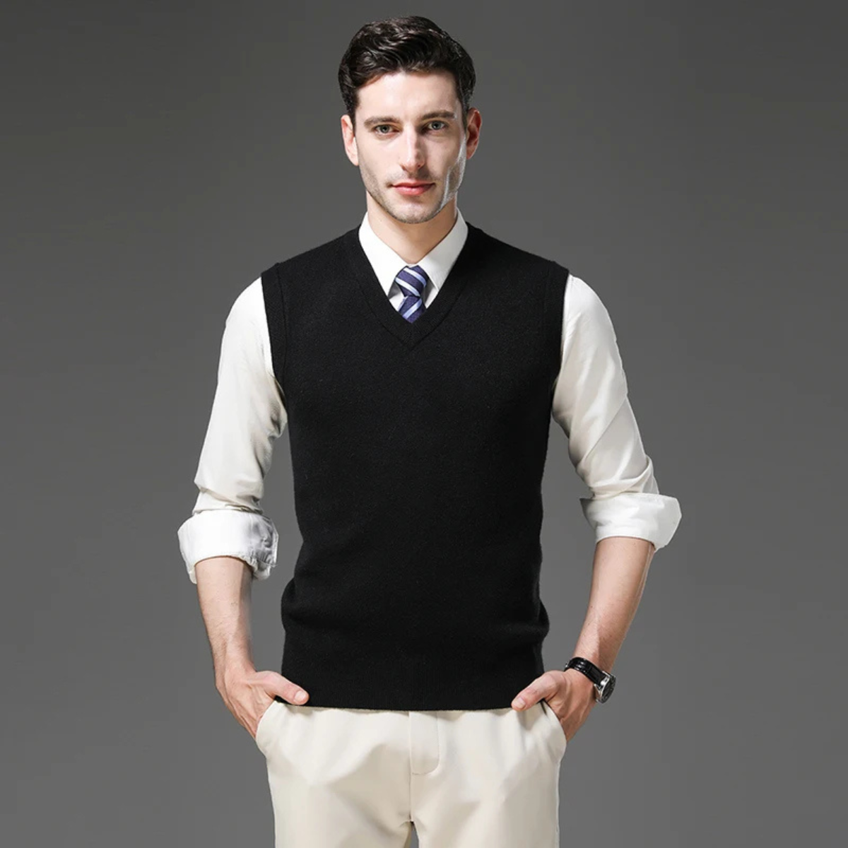 Men's Soft V Neck Knitted Vest Anti Pilling