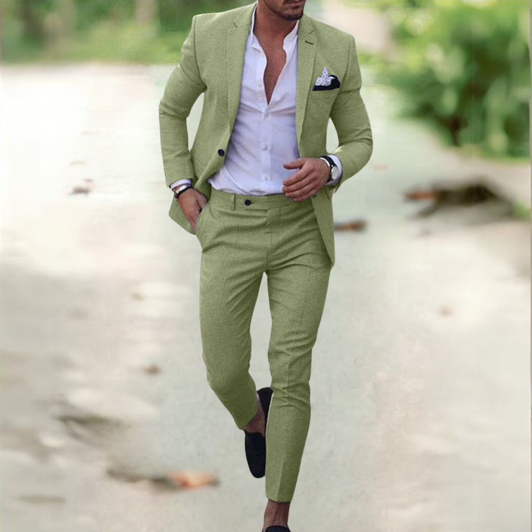 Men's Two Piece Suit Buttoned Jacket Pants