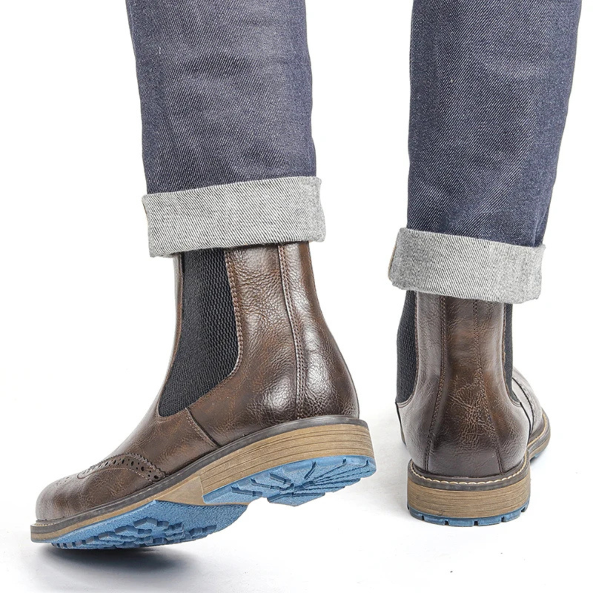 Monopoli Men's Chelsea Boots Leather Brogue Black