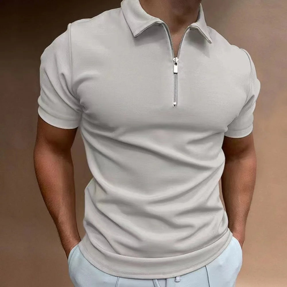 Men's Zip Collar Polo Shirt Everyday Comfort - VibreMode