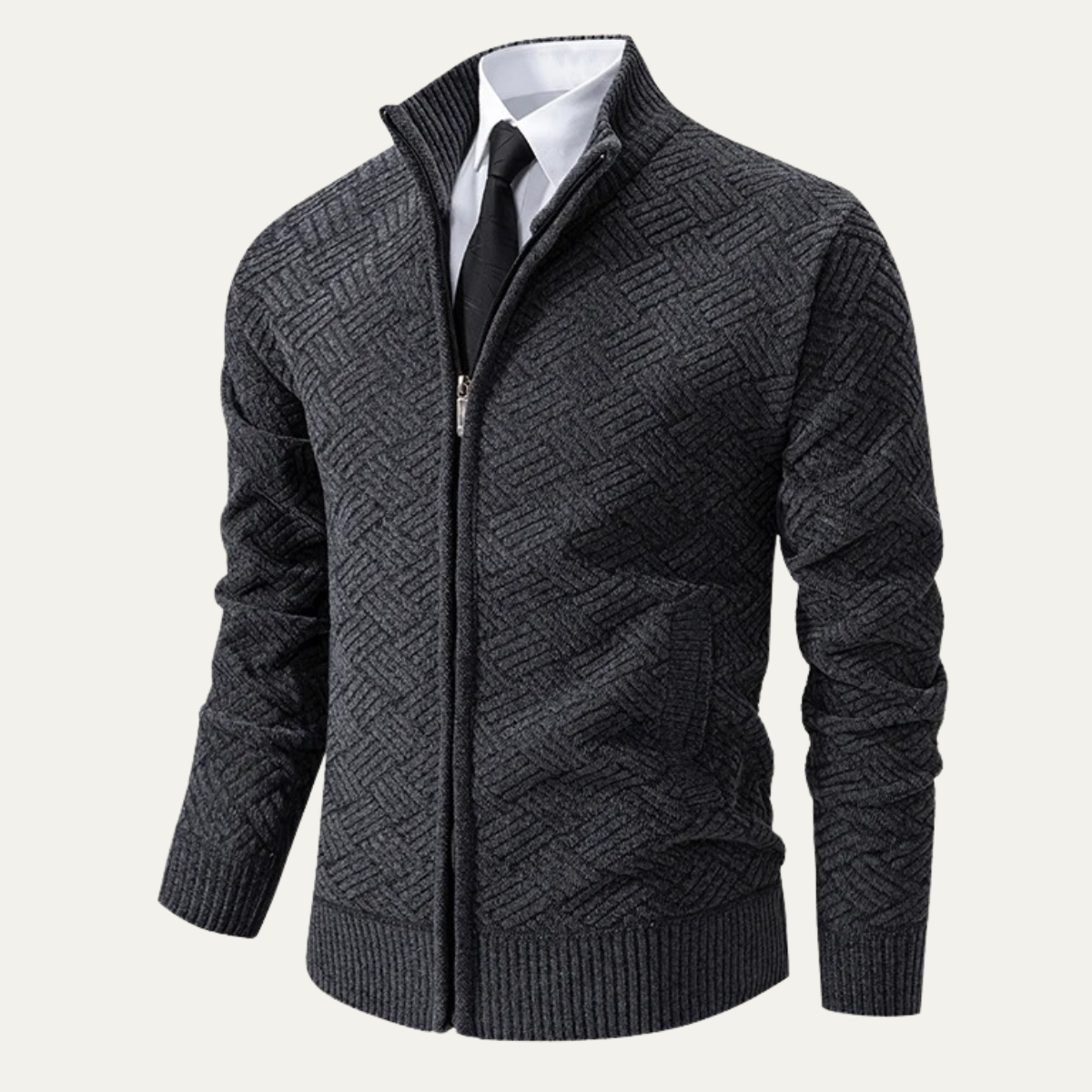Volterra Men's Knit Jacket Diamond Pattern Stand Collar
