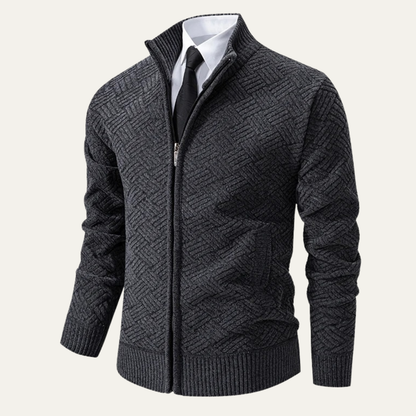 Volterra Men's Knit Jacket Diamond Pattern Stand Collar