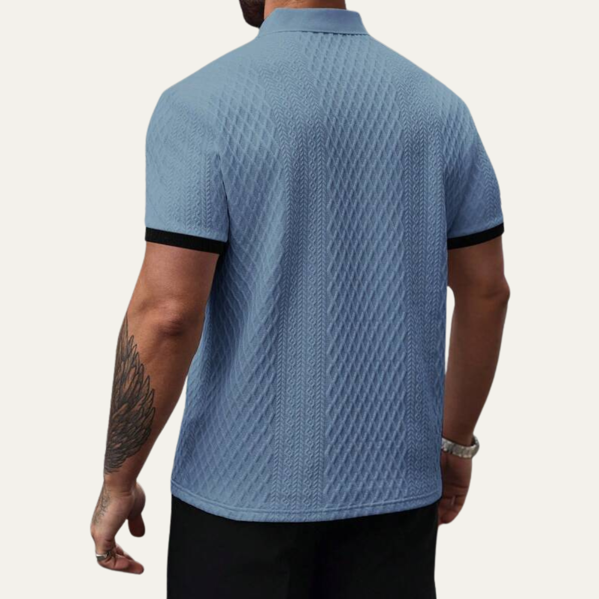 Men's Classic Textured Polo Shirt Contrast Collar