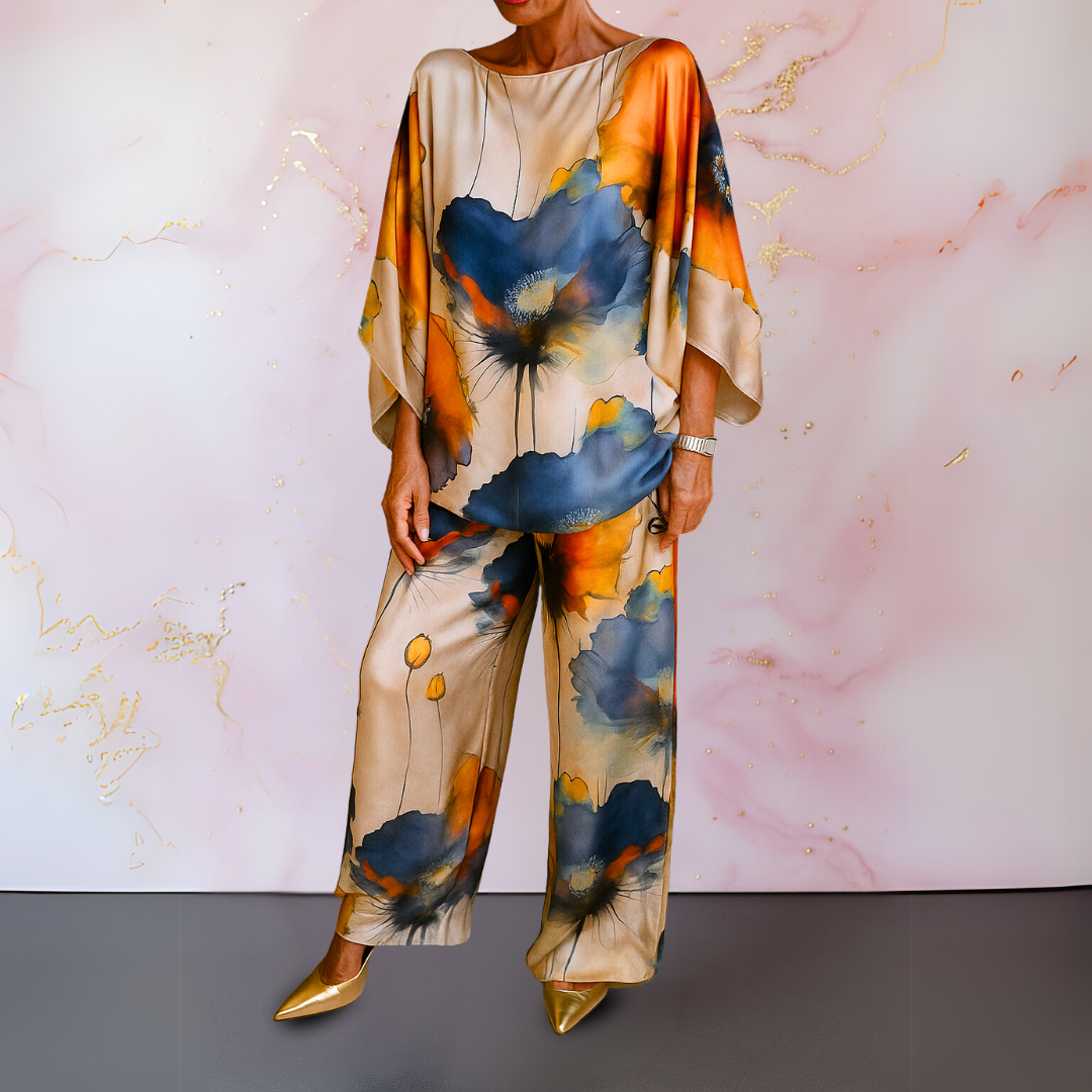 Women's Abstract Floral Print Two-Piece Set - VibreMode